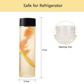 YILANJIN Plastic Juice Bottles, Pack of 6, 400 ml Transparent Containers with Black Cap, Reusable Empty Juice Bottles with Lids for Milkshake, Plastic Bottles for Water, Juice, Milk