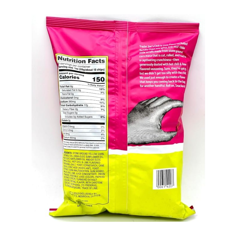Trader Joe's Rolled Corn Tortilla Chips, Chili & Lime Flavored,