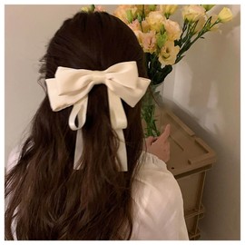 Xduargs Vintage Silk Bow Hair Clips Large Bow Hair Clips Wedding Bridal Bowknot Hair Clips French Silk Bow Knot Hair Clip Barrette Accessories French Bowknot Clip (White)