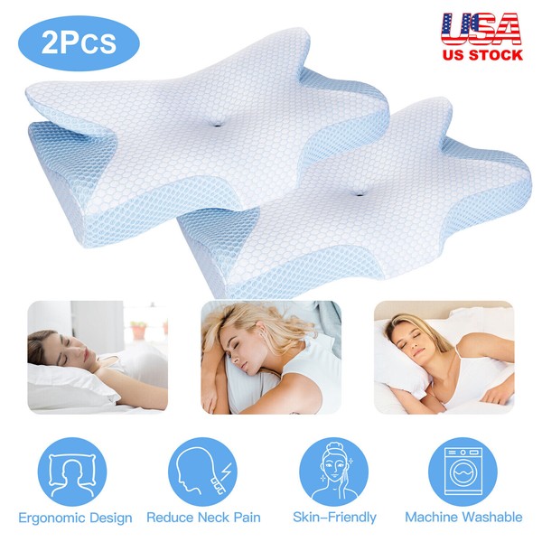 NewHome 2Pcs Memory Foam Pillow Neck Support Ergonomic Contour Pillow
