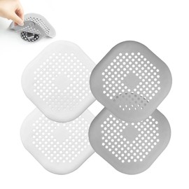 4 Pieces Drain Covers Hair Stopper for Shower Drain Bathtub Stopper Home Drain Protectors with Sucker Water Trap Sink Cover for Bathroom Bathtub and Kitchen (2 Gray+2 White)
