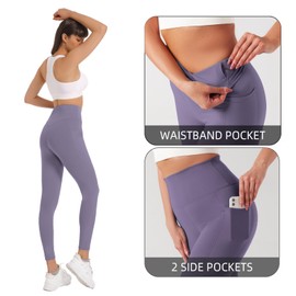 KOWSPORT Womens Yoga Pants High Waisted Yoga Legging with Pockets Tummy Control Workout Leggings for Sports Buttery Soft Gym Pants Butt Lifting Compression Leggings Stretchy Pants (Lilac S)