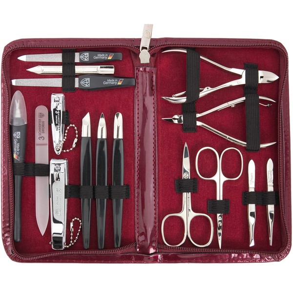 3 Swords Germany - brand quality 16 piece manicure pedicure grooming kit set for professional finger & toe nail care scissors clipper fashion leather case in gift box, Made in Solingen Germany (01597)