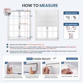 Grandekor No Tools No Drill Cordless Cellular Shades,34" W x 36" H,Blackout Honeycomb Blinds for Indoor Windows,UV Protection Privacy No Drill Blinds for Home,Door,White