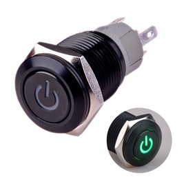 Ulincos Latching Push Button Switch U16F5 1NO1NC SPDT ON/Off Black Shell with Green Power Symbol LED Suitable for 16mm 5/8" Mounting Hole (Green)
