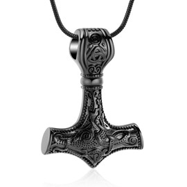 VCCWYQK Mjolnir Thor Hammer Cremation Jewellery for Ashes for Women Men Stainless Steel Celtic Knot Urn Necklace Pendant for Ashes Holder Keepsake, stainless steel, No Gemstone