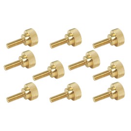 10 Pack 1/4-20 x 3/4 Inch Threads Solid Brass Diamond Knurled Thumb Screws Knobs with Straight Shoulders Right-Hand Threads SAE Flat Tip Uncoated (1/4-20 x 3/4 inch Long Threads)