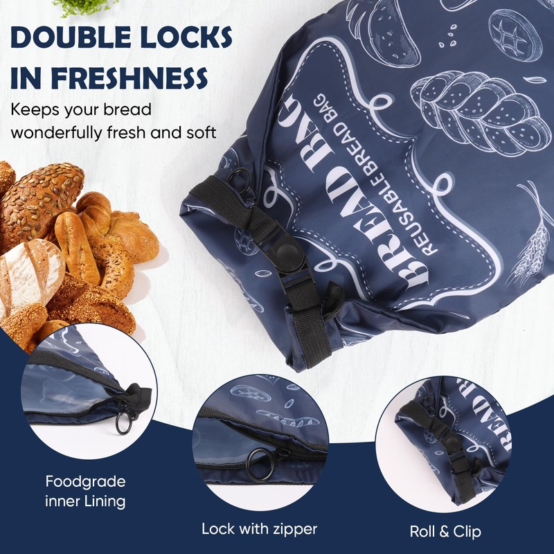 Bread Bag, 2 Packs Reusable Sourdough Storage Bag With Zipper
