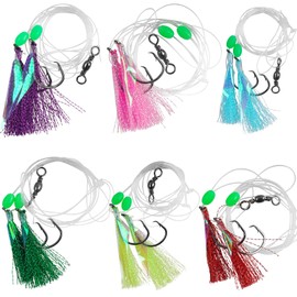 Fishing Bait Rigs Set with Sharp Circle Hooks, Mono Leader, Swivel, Fish Skin Glow Beads, Saltwater Bottom Fishing Rigs for Rockfish, Lingcod, Sea Bass
