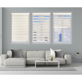 ShadesU Cordless Zebra Blinds – Light Filtering Dual-Layer Window Shades for Privacy (Cream Color) (Maximum Height 72") (Width 20.5")