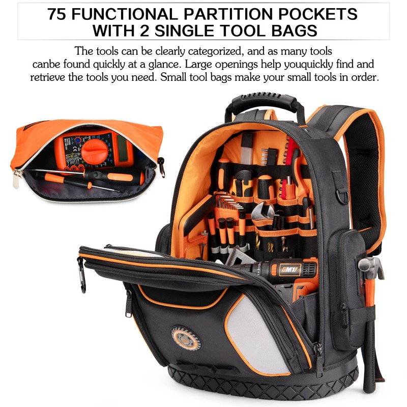 Tool Bag Backpack with 2 Canvas Tool Pouch Tool Kit,