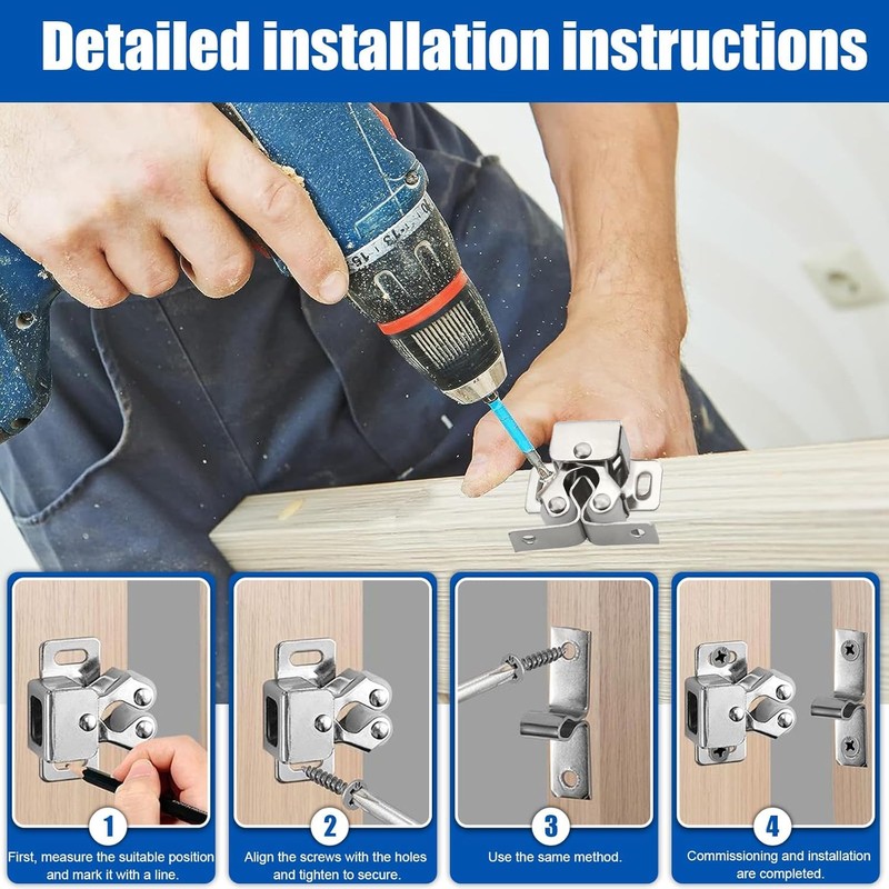 10 Pcs Double Roller Door Catches, Cabinet Latch Double Roller