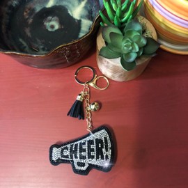 Popfizzy Bling Cheer Keychain for Girls and Women, Rhinestone Cheer Bag Charm, Cheerleader Gifts, Cheerleading Megaphone Backpack Key Chain