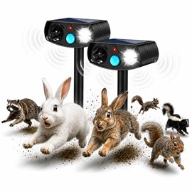 Solar Animal Repeller Outdoor, Outdoll Motion Activated Ultrasonic Animal Deterrent for Garden & Yard Protection, Waterproof LED Repellent for Rabbits, Squirrels, Raccoons, Cats & Dogs, 2 Pack, Onyx