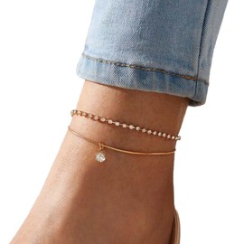 Wendalern Ankle Bracelets for Women Layered Cubic Zirconia Tennis Anklet Dainty Thin Snake Chain Anklet Summer Beach Rhinestone Charms Ankle Chain Foot Jewelry for Women Girls