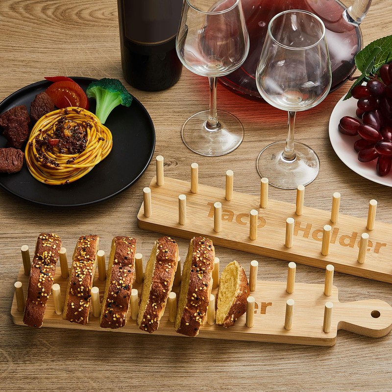 Pinkunn 4 Pcs Bamboo Taco Tray Holder Holds 8 Rack