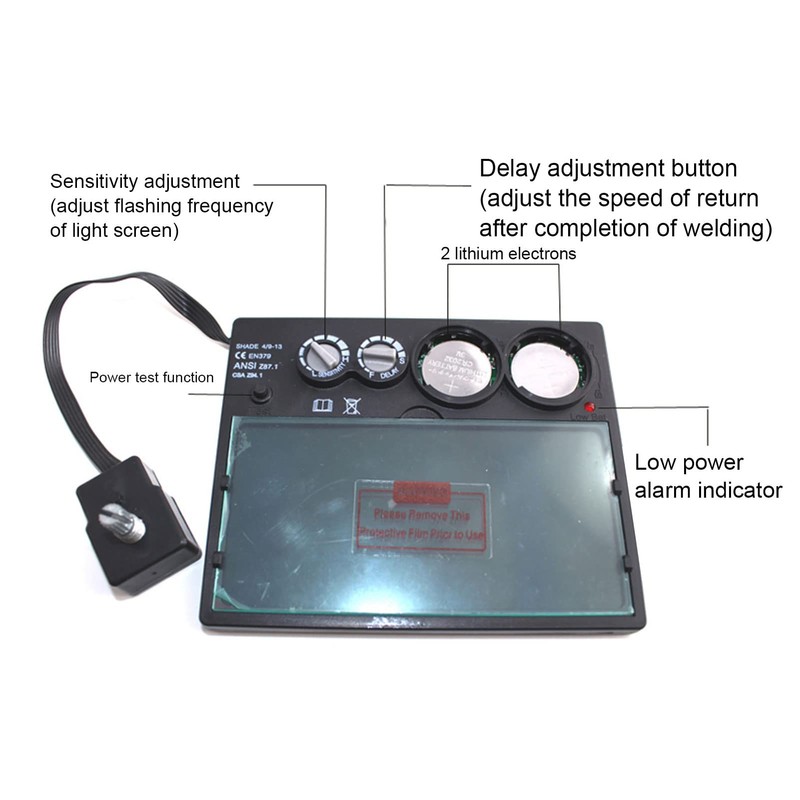 Solar Welding Lens with Automatic Darkening, 100x50mm Variable Shade 9-13