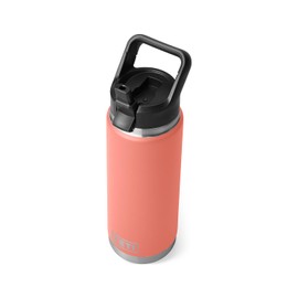 YETI Rambler 26 oz Bottle, Vacuum Insulated, Stainless Steel with Color Matching Straw Cap, Coral