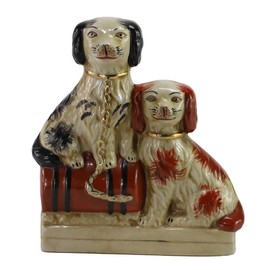 SYNWISH Hand-Painted Porcelain Dog Figurines Sitting on The Drum,Ceramic Dog Collectibles for Home Decoration,Unique Gifts