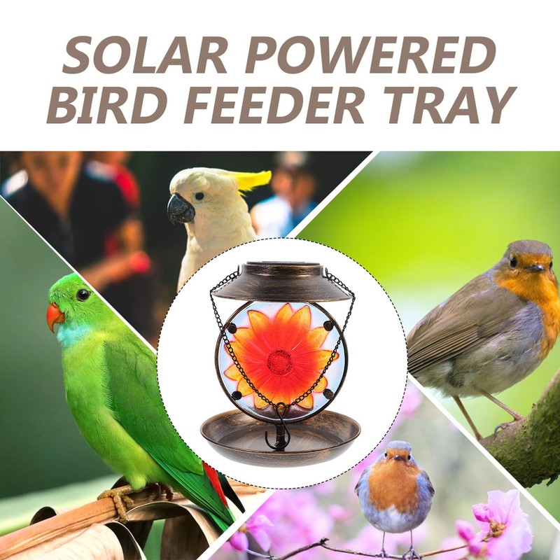 BESPORTBLE Solar Bird Feeder Solar Lamp Hanging Metal Bird Feeder