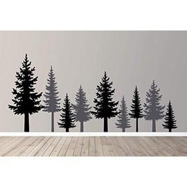 Full Pine Tree Branches Forest Winter Scene Silhouette Wall Decal Sticker Nature Woods Scene