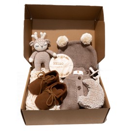 Baby Shower Gifts for Boys Girls - Baby Gift Basket for New Born, Unique Baby Boy Gifts & Baby Girl Gifts, Baby Essentials Gift Set Include Baby Blanket, Rattle, Onesie and Moccasins, Gender Neutral