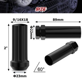 9/16x18 Wheel Lug Nuts, 32x Black M9/16x18 Lug Nut, Conical Bulge Seat, Closed End Long Extended XL Spline with 1 Socket Key Fits Ram 1500/2500/3500, F250/F350 C20/30 K20/30 8 Lug Aftermarket Wheels