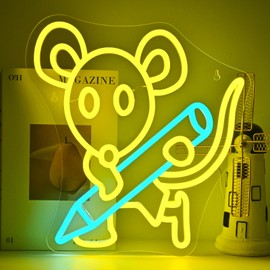 WEDXIXI Pencil Mouse Neon Sign Yellow Led Neon Signs Classroom Neon Lights for Wall Decor Dimmable Light Up Sign for Classroom Bookstore Library Bookish Museum Teen Gifts (USB Powered 5V/2A)