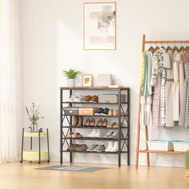 MILEFA 6 Tiers Shoe Storage Organizer, Large Capacity Shoe Shelf Holds 24 Pairs of Shoes, Durable and Stable, Adjustable Metal Shelf Stackable Shoe Shelf for Entryway, Hallway, Living Room, Closet