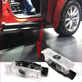 2pcs Non-Fading LED Car Door Logo Lights Courtesy Projector Laser Welcome Light Ghost Shadow Puddle lamp for Giulia Stelvio Giulietta Mito Tonale 147 159 166 Accessories (Red Light-HD/2pcs)