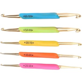 TPR Soft Rubber Handle Aluminum Knitting Hooks, 5Pcs Double Crochet Hooks Set with TPR Soft Rubber Handle for Multi Purpose Crochet Projects