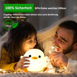 OkiyiD Ente Nachtlicht, Dodo niedliche Ente Geschenke für Mädchen, Entenlampe Geschenke Nachttischlampe für Kinderzimmer, ABS+SIL, Touch-Steuerung, tragbar und wiederaufladbar, dimmbar