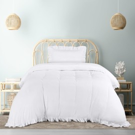 Utopia Bedding Ruffle Duvet Cover - Single Duvet Cover Set with Pillowcase - Soft Microfibre Polyester Ruffle Bedding (White)