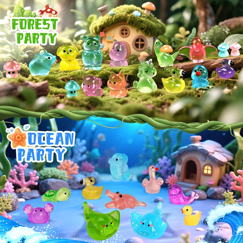 EKisemio 120 Pcs Mini Resin Animals, Glow in The Dark