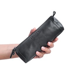 STILORD 'Freddie' Vintage Leather Pencil Case Classic Pen Pouch for Women Men Stationary Slim Pen Holder Pen Sleeve Brush Case in Genuine Leather, Colour:Black