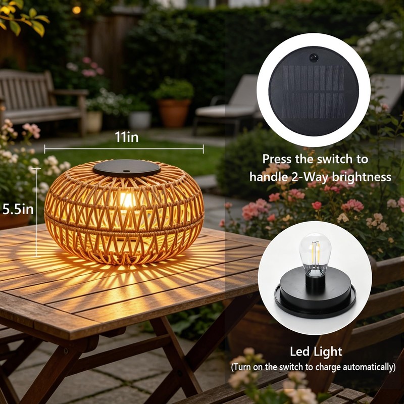 2 Pack Solar Lanterns Outdoor Waterproof, 11" Bigger Rattan Outdoor