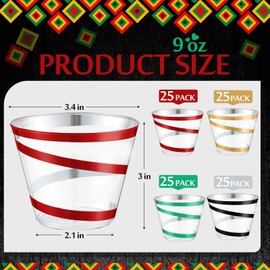 Gejoy 9 oz Rimmed Swirl Plastic Cups Disposable Wine Drinking Cups Clear Elegant Wedding Tumblers for Engagement Single Party Supplies(Black, Green, Red, Gold)