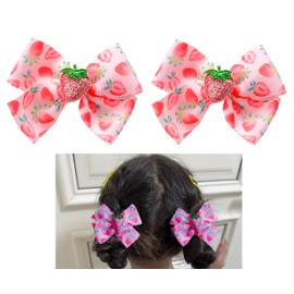 AACKS Kids Girls Strawberry Hair Bows Strawberry Hair Accessroies Fruit Hair Barrettes Strawberry Ribbon Bow