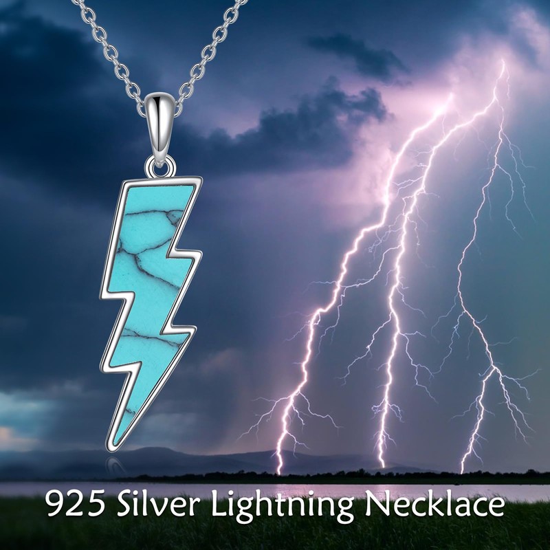 Lightning Bolt Necklace 925 Sterling Silver Turquoise Thunder Pendant Minimalist