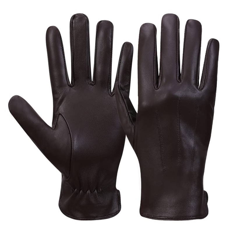 MGGMOKAY Men's Cashmere Lined Leather Gloves, Brown (touchscreen)