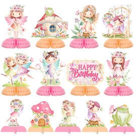 Fairy Party Honeycomb Centerpieces Fairy Birthday Decorations 13Pcs Fairy Centerpieces for Table Fairy Birthday Party Supplies Fairy Garden Party Table Decorations for Fairy Baby Shower Supplies