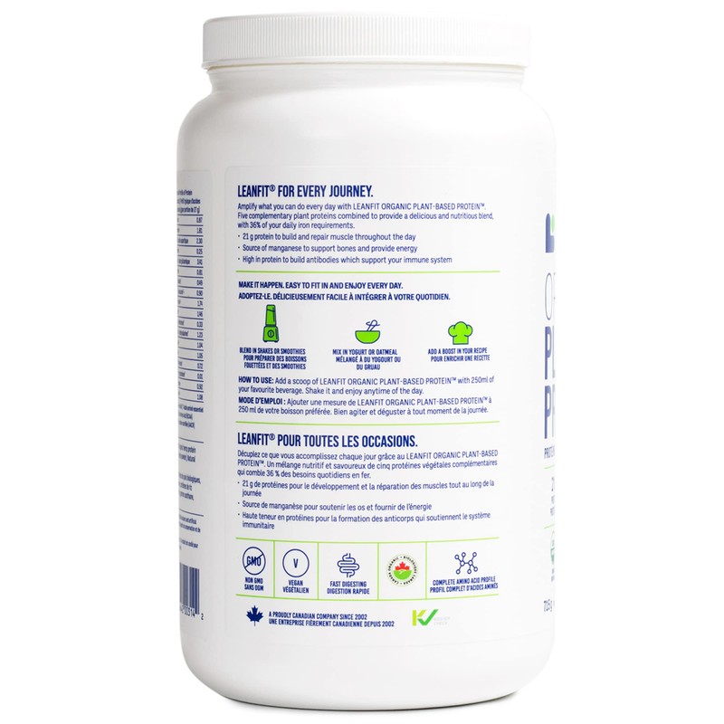 LEANFIT ORGANIC PLANT-BASED PROTEIN, Plain, Unsweetened - Vegan, Soy Free,