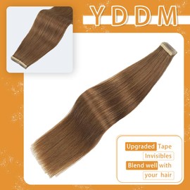 18 Inch Gold Brown Tape in Hair Extensions, Hair Extensions Real Human Hair Tape in 20Pcs Tape in Extensions Straight Seamless Invisible Tape in Hair Extensions Human Hair (10#, 18 Inch)
