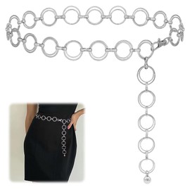 Ynkkvre Women Chain Belt Multi Layer Waist Chain Metal Belt, Adjustable Chain Belt for Pants Dresses, Metal O-ring Chain Waist Belts for Women，Fashion Adjustable Bling Waist Belt for Dress
