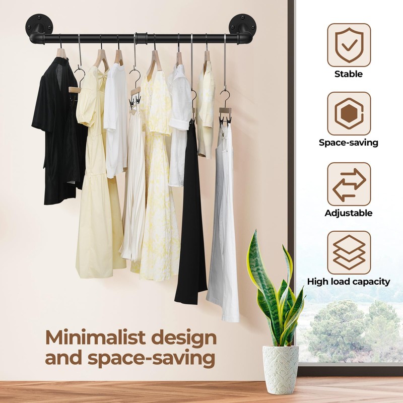 Wall Mounted Clothes Rack 36.4 Inch, 2 Pack Industrial Pipe