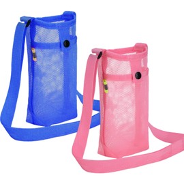 2 PCS Mesh Water Bottle Carrier with Shoulder Strap, Water Bottle Holder for Kids or Adult ,Insulated Cup Holder Bag with Adjustable Strap Sling Sports Bottles Bag for Hiking, Walking, Camping, Travel
