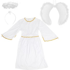 DERAYEE Angel Costume for Kids, Heavenly White Angelic Gown with Wings Headband for Girls Christmas Holiday Dress Cosplay Party