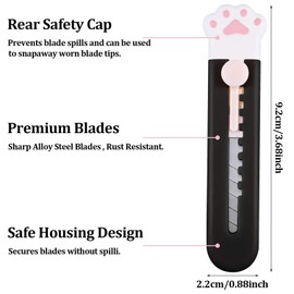 Honoson Honoson 6 Pcs Cute Box Cutter Utility Retractable Knives Cartoon Cat Lovely Paw Box Cutter Pointed Cute Cardboard Razor Knife for Office Envelope Opener DIY Crafts(6 Pieces)