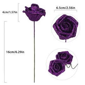 INSUNSIX Purple Glitter Roses 30pcs Foam Roses 2.56" Fake Flowers for Baby Shower Centerpieces Table Decoration