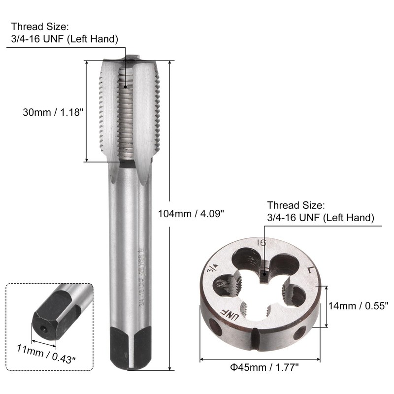 QUARKZMAN 2 Piece Tap and Die Set, 3/4-16 UNF Left